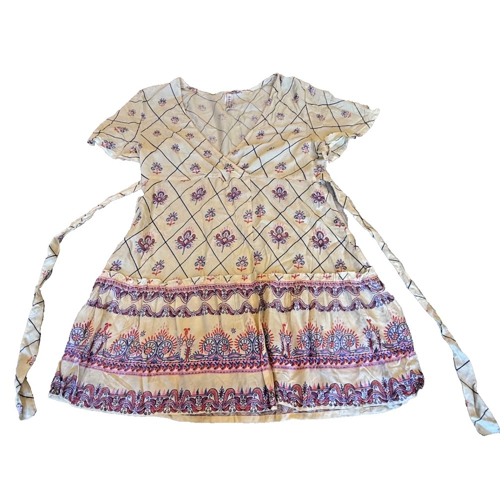 RAGA Anthropoligie Women's Boho Hippie Faux Wrap‎ Top; Cream; Size Medium